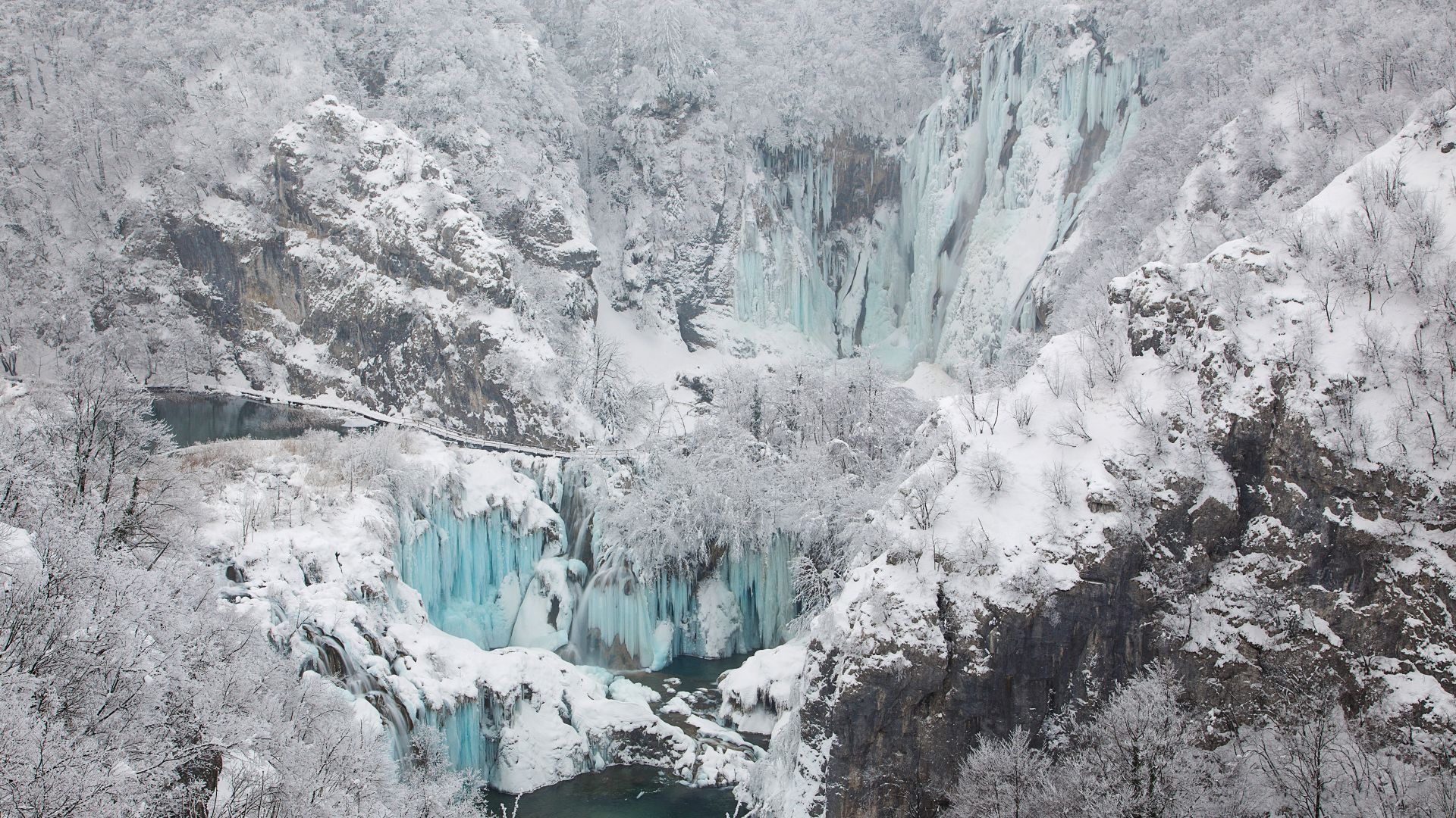 Frozen waterfalls in Plitvice Lakes National Park, Croatia