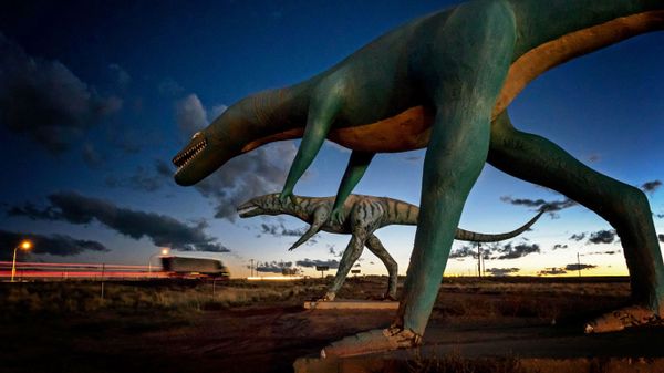 Concrete dinosaurs along Old Route 66 in Holbrook, Arizona