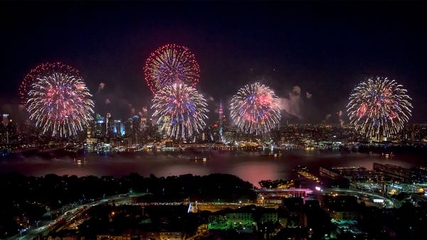 Fireworks over the Hudson River on the Fourth of July, New York