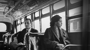 Rosa Parks sits in the front of a bus in Montgomery, Alabama, Dec 21, 1956 (© Bettmann Archive/Getty Images)(Bing United States)