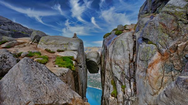 The Kjeragbolten boulder on Kjeragin Rogaland, Norway