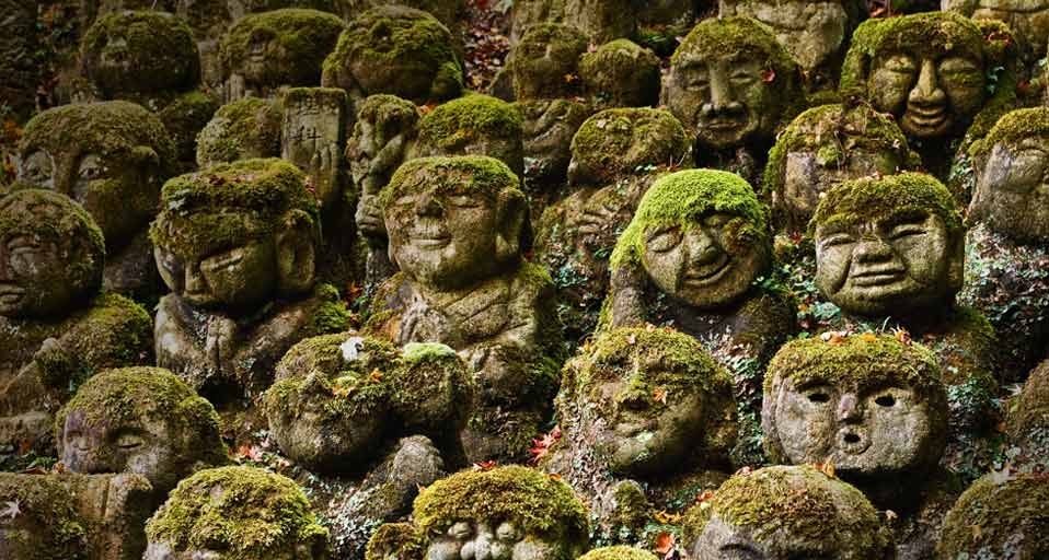 Stone statues in Otagi Nenbutsu-ji Temple in Kyoto, Japan
