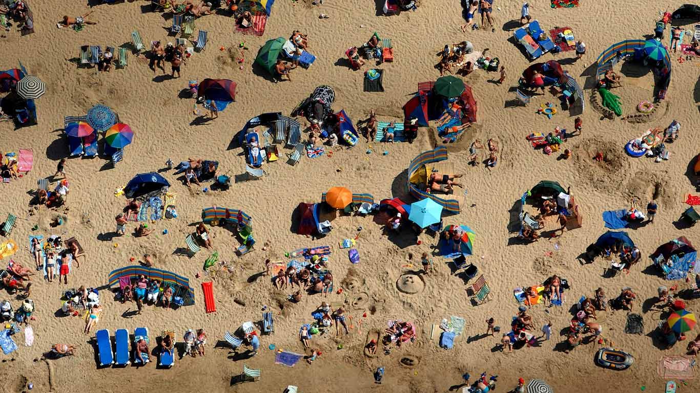 Crowds at Weymouth Beach in Dorset, England