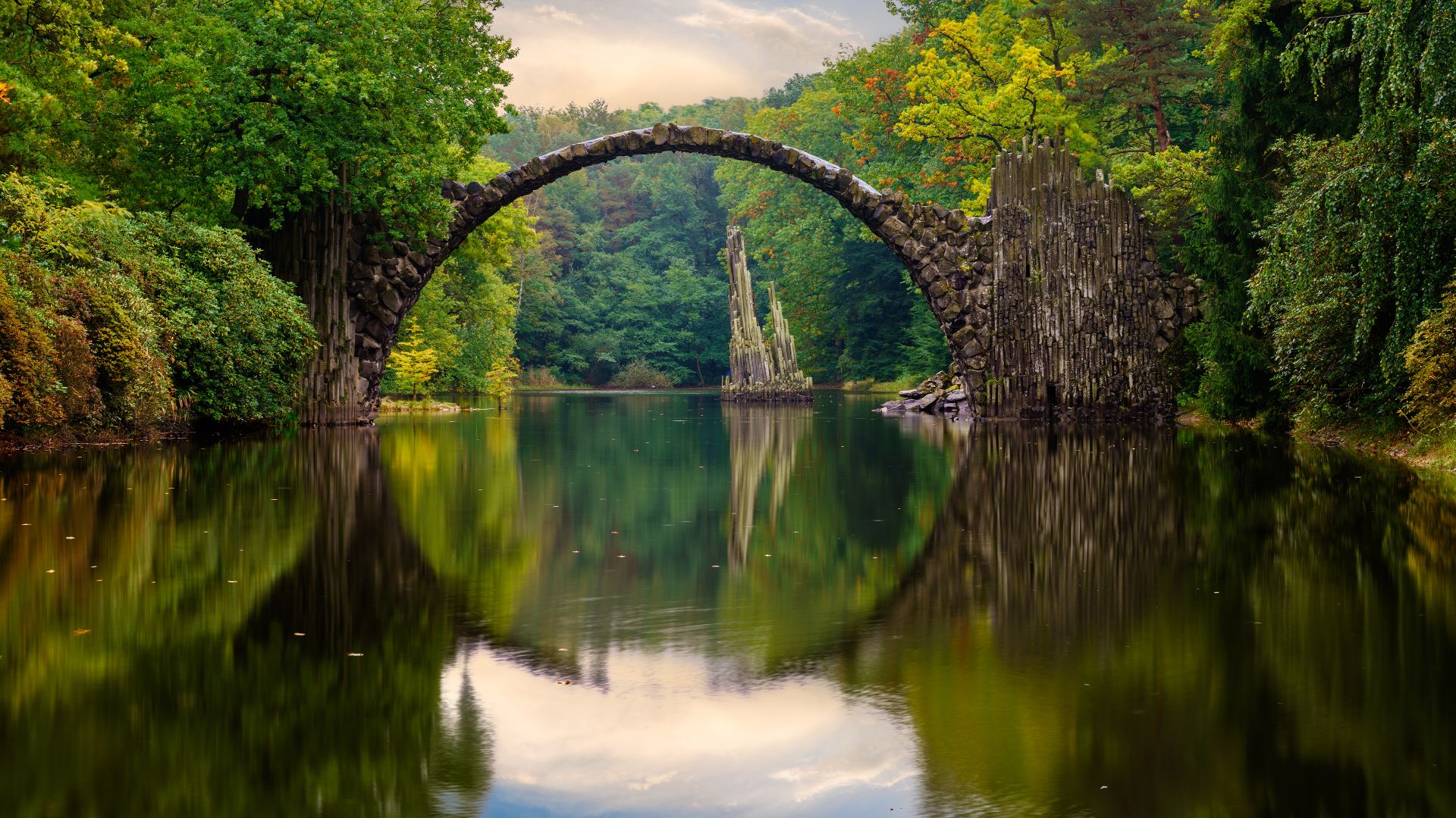 Devil's Bridge in Rhododendron Park Kromlau, Saxony, Germany
