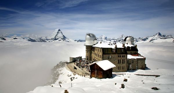 Astronomical observatory on the summit of Gornergrat ridge in the Pennine Alps, Switzerland
