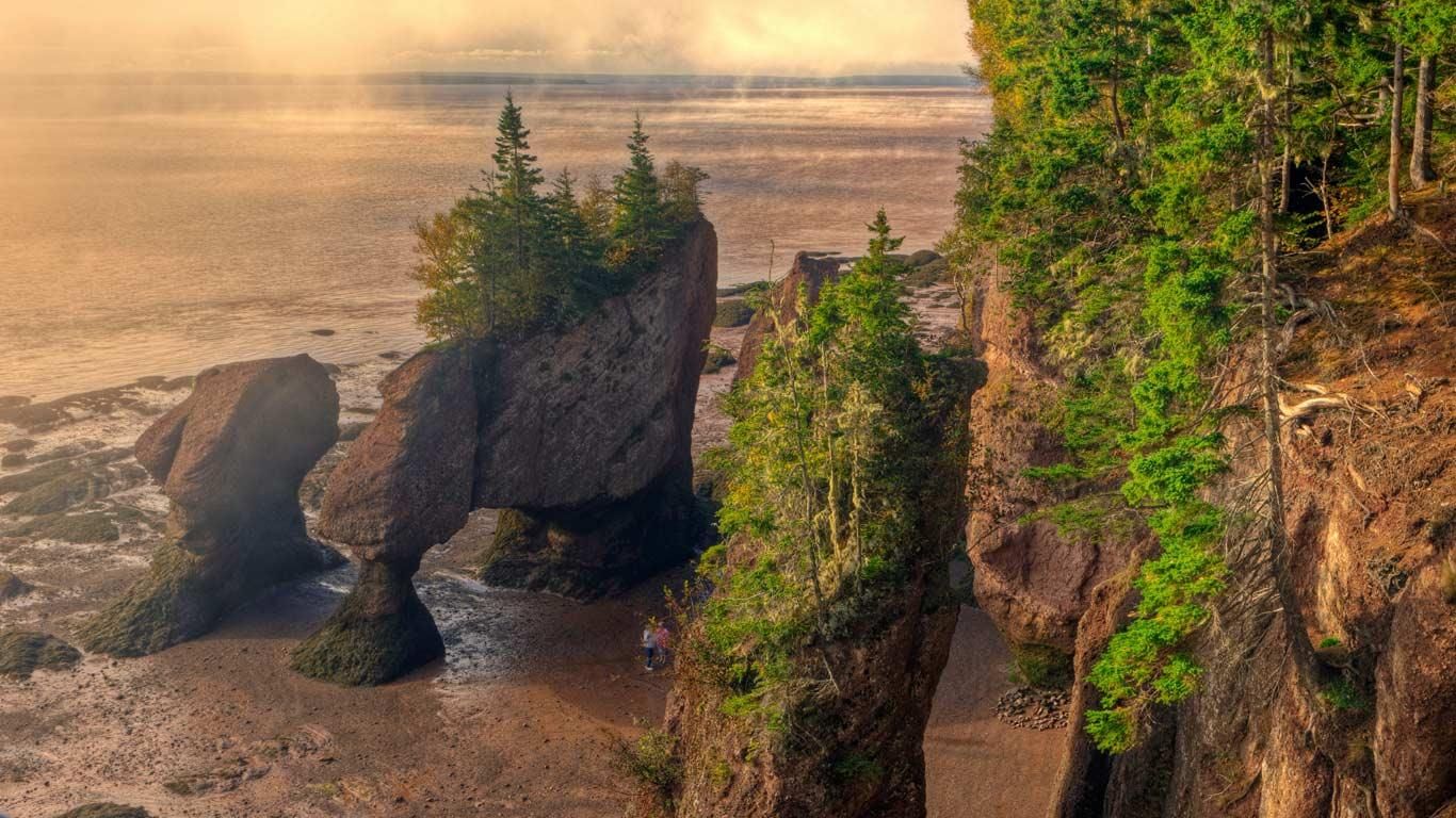 Fog Lifting, Hopewell Rocks, Flowerpots, Sandstone, Hopewell, Bay of Fundy, New Brunswick