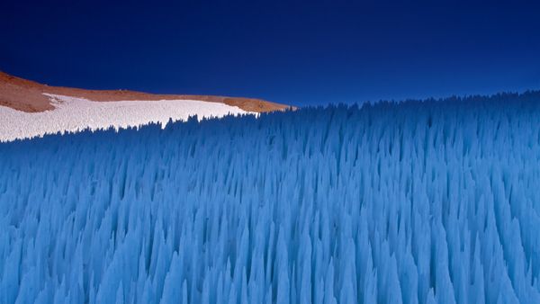 Nieve penitente ice formations seen on Agua Negra Pass in the Coquimbo region of the Andes, Chile