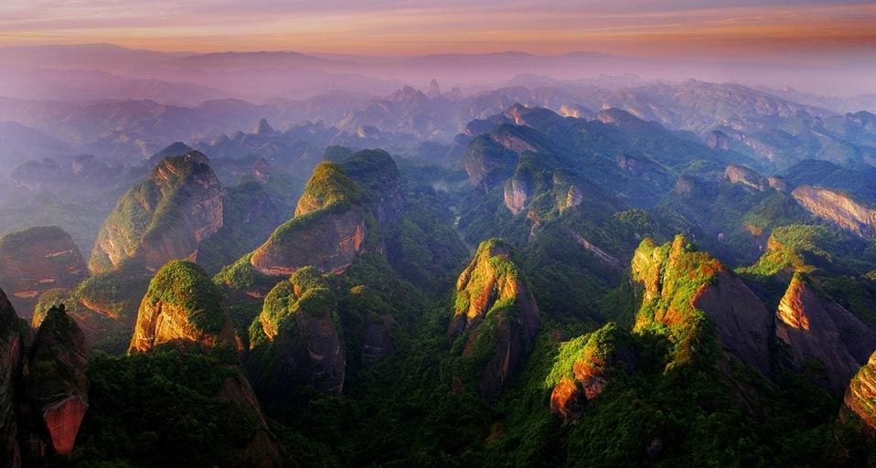 Magnificent sunset over Langshan Mountain, Hunan province, China
