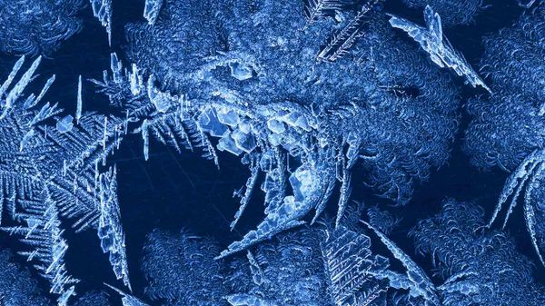 Frost patterns on a steel beam on a bridge over Mistaya Canyon, Banff National Park, Alberta