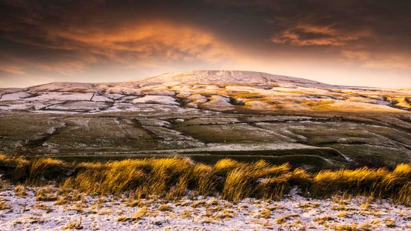 Low winter sunlight and frost in the Yorkshire Dales, England