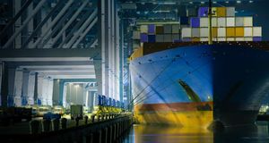 Container ship being loaded at Port of Los Angeles, California -- Hal Bergman/Getty Images &copy; (Bing New Zealand)