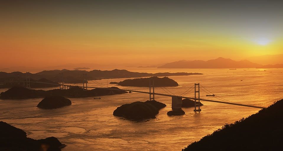 Kurushima-Kaikyo Bridge over Kijima Strait, Ehime, Japan