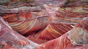 \'The Wave\' sandstone formation in Coyote Buttes North, Paria Canyon-Vermilion Cliffs National Monument, Arizona (© Dennis Frates/Alamy)(Bing Canada)