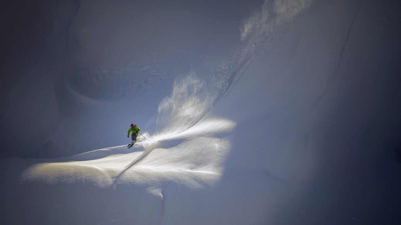 Backcountry skier near Mt. Baker Ski Area, North Cascades National Park, Washington, USA