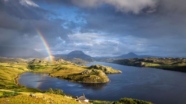 Rainbow at Loch Inchard in North West Highlands, Scotland