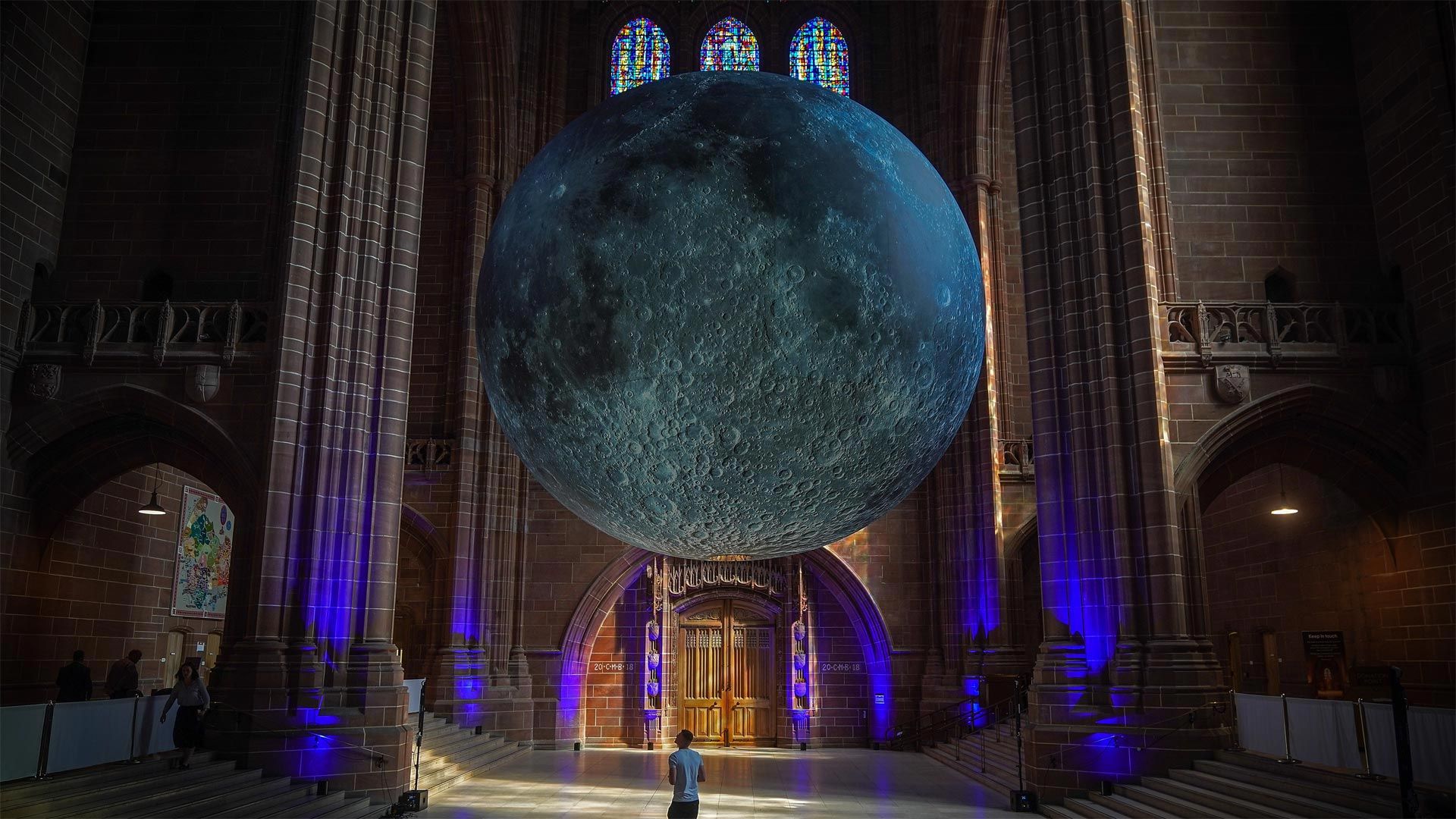 Artist Luke Jerram\'s installation \'Museum of the Moon\' at Liverpool Cathedral