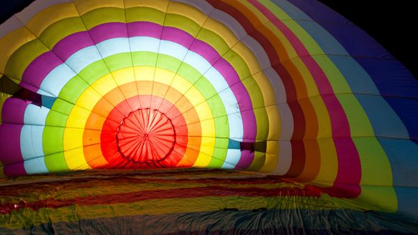Inside a hot air balloon envelope during inflation at the Bristol International Balloon Fiesta
