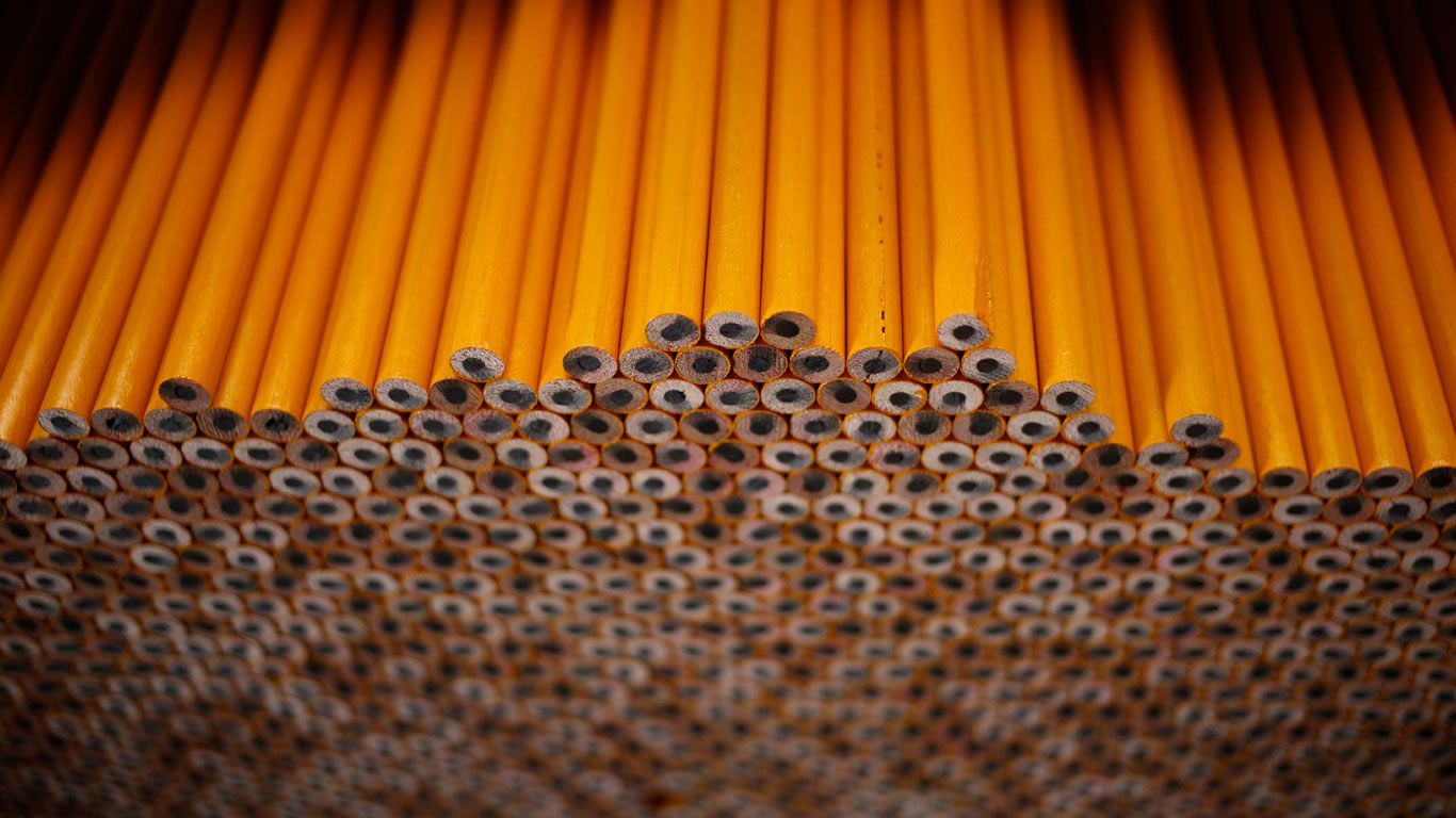 Yellow pencils at the Musgrave Pencil Co. facility in Shelbyville, Tennessee, USA