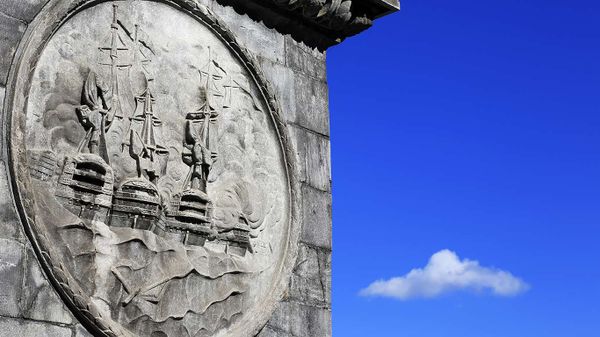 Stone carving on Nelson's Column at Place Jacques-Cartier in Old Montreal