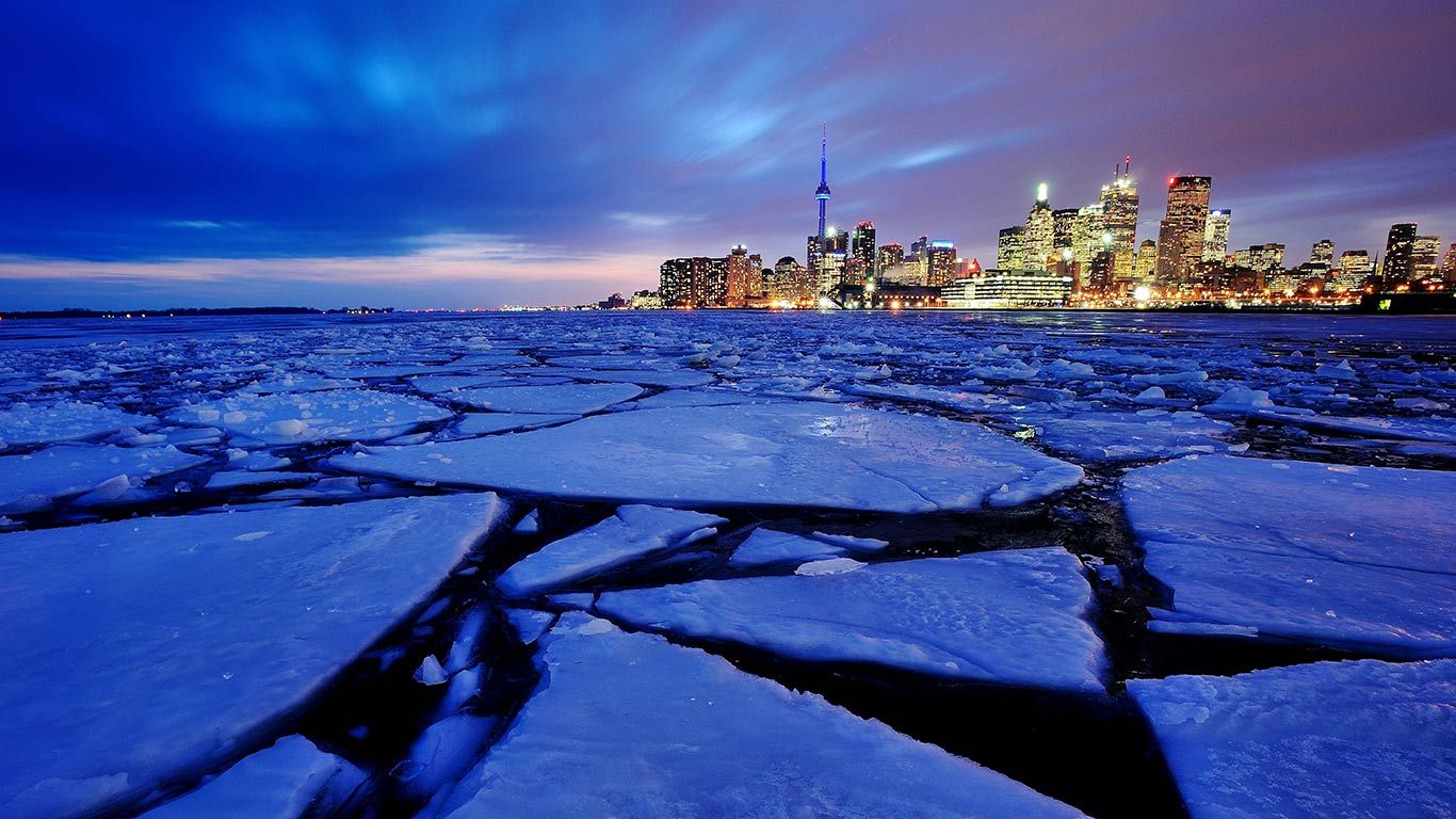 Ice in Toronto Harbour, Ontario, Canada