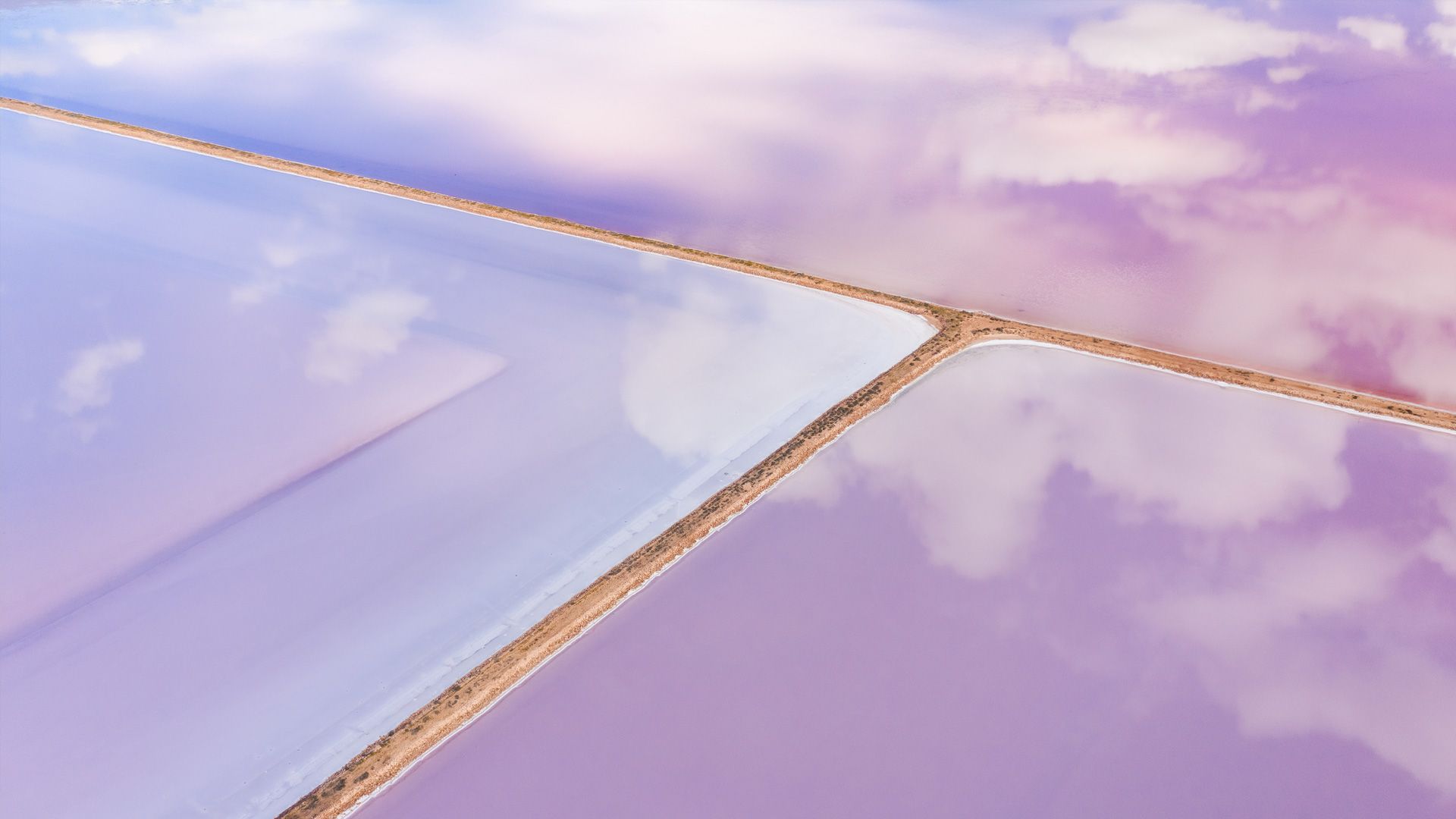 Aerial of pink salt lake in Lochiel, South Australia