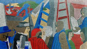 Jacob Lawrence's mosaic 'Community,' Joseph P. Addabbo Federal Building, Jamaica, Queens, New York (© Alpha Stock/Alamy)(Bing United States)
