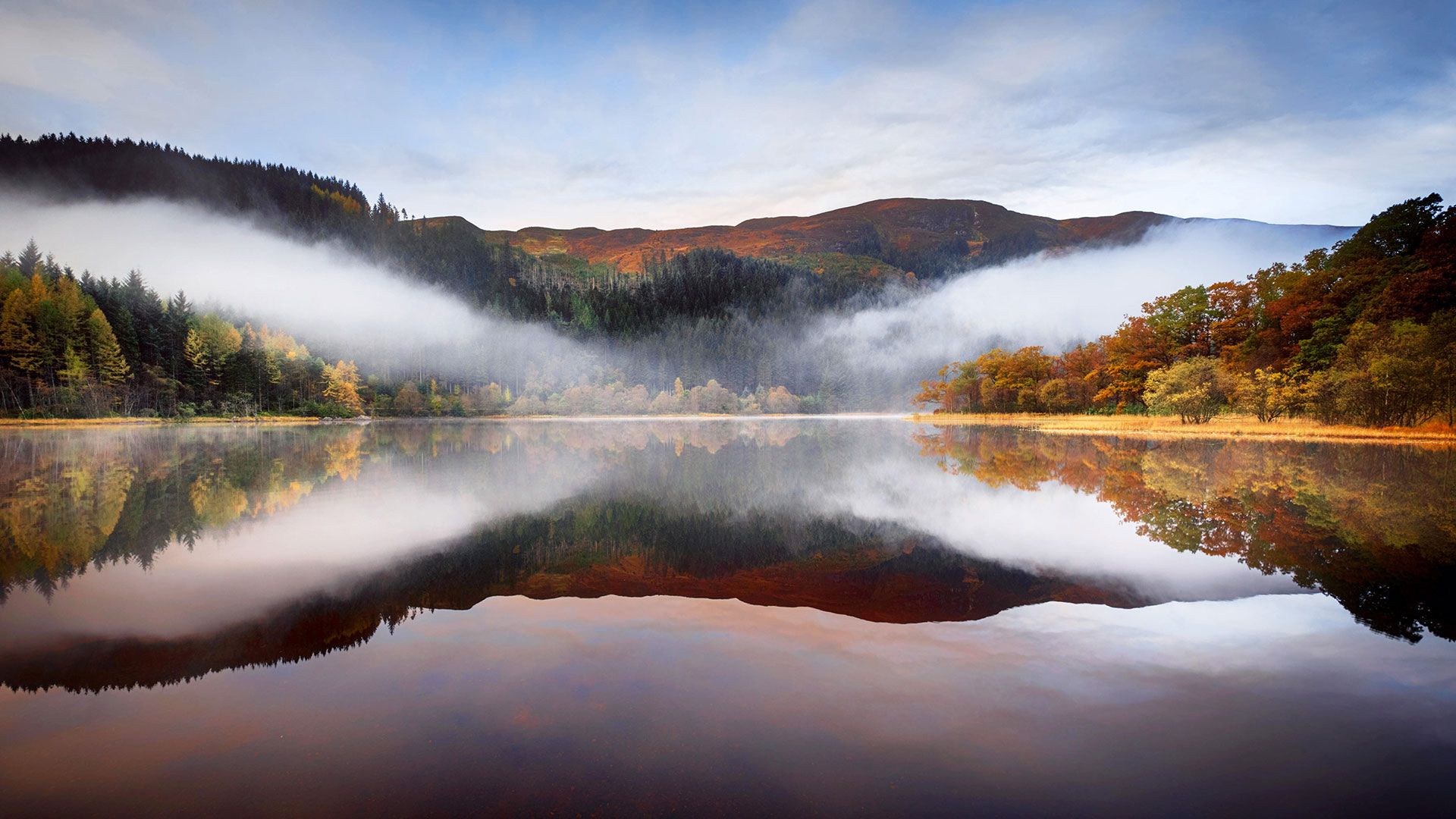 Low-lying cloud over Loch Chon, the Trossachs, Scotland