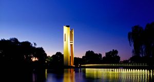 National Carillon reflected in Lake Burley Griffin at dusk, Canberra, Australian Capital Territory (ACT), Australia (© Richard I'Anson/Getty Images) &copy; (Bing Australia)