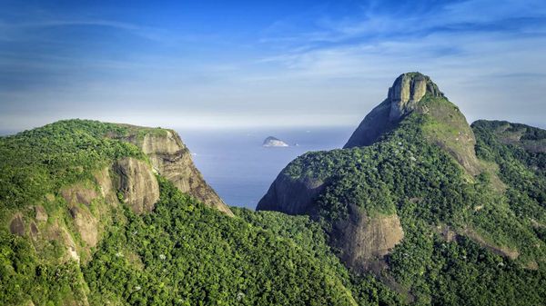 Aerial view of Rio de Janeiro's Pedra da Gávea Mountain, Brazil