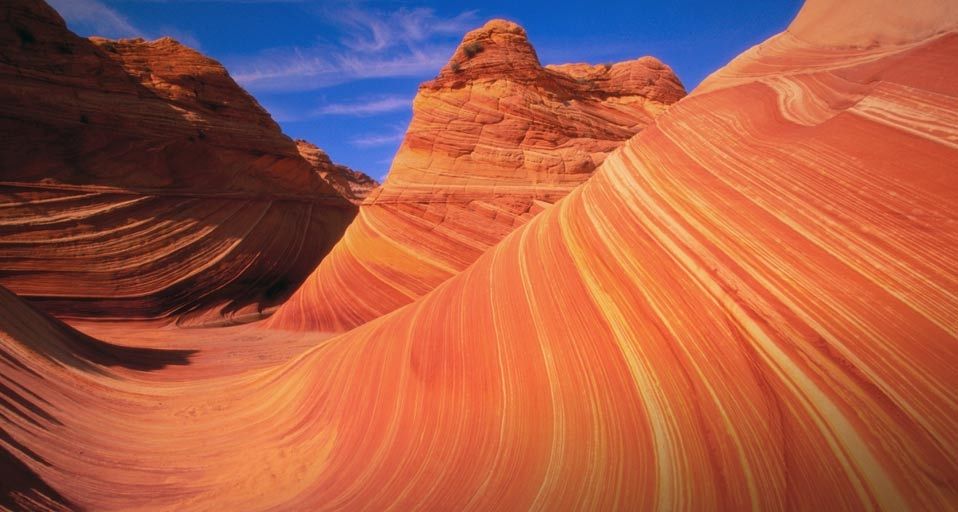 The Wave, a sandstone formation in the Coyote Buttes of  the Vermilion Cliffs Wilderness Area, near the Arizona-Utah border