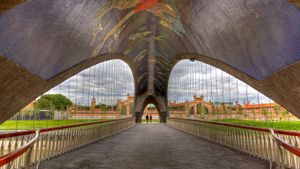 Puente de Matadero with mural by artist Daniel Canogar in Madrid, Spain (© Luis Davilla/age fotostock)(Bing United States)