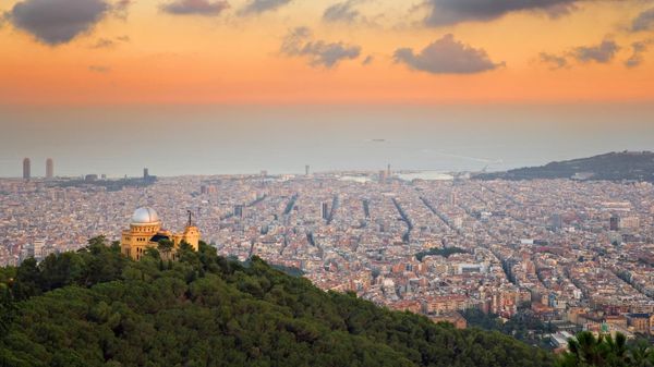 Observatory Fabra and Barcelona seen from the hills of Tibidabo, Spain