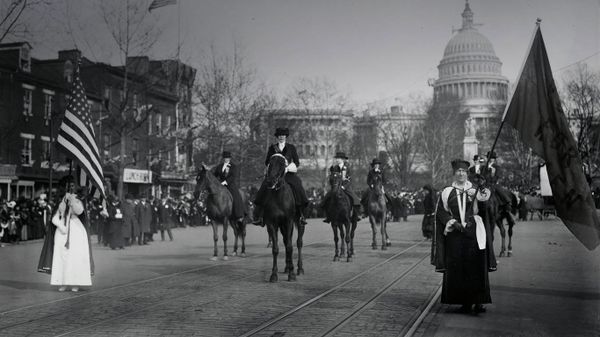 Women suffragists marching down Pennsylvania Avenue on March 3, 1913, Washington, DC