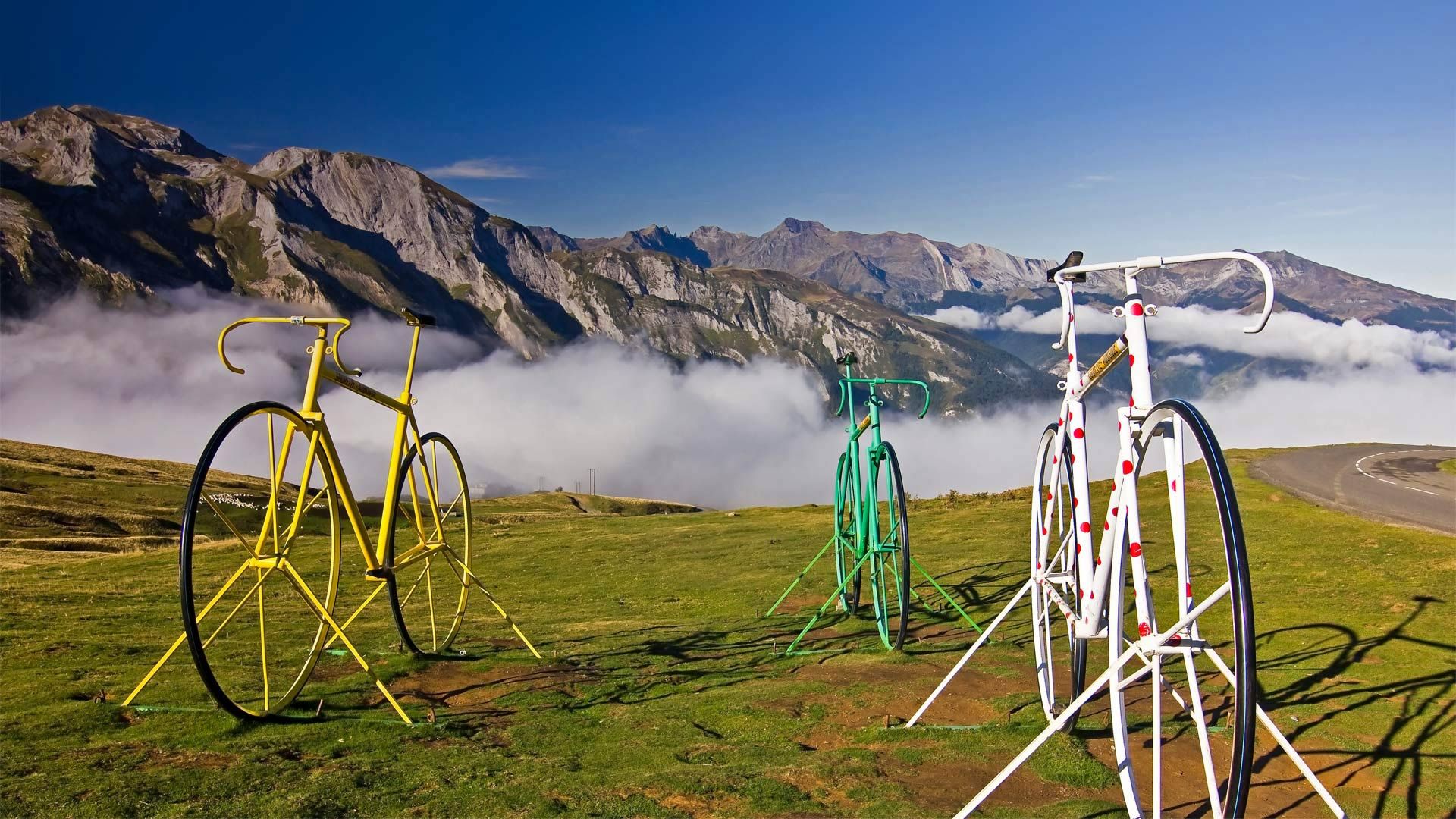 Bicycle sculptures at the Col d\'Aubisque, Hautes Pyrenees, France