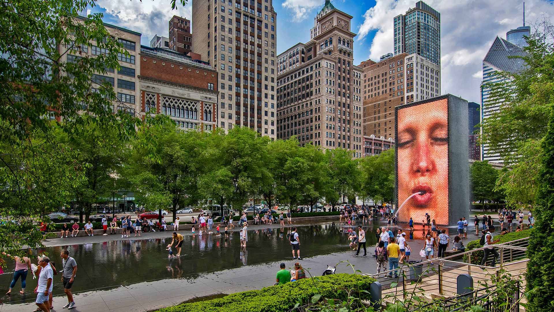 Crown Fountain, by Catalan artist Jaume Plensa, in Millennium Park, Chicago, Illinois, USA