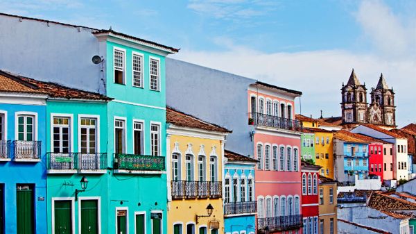 View of painted buildings, Salvador Bahia, Brazil