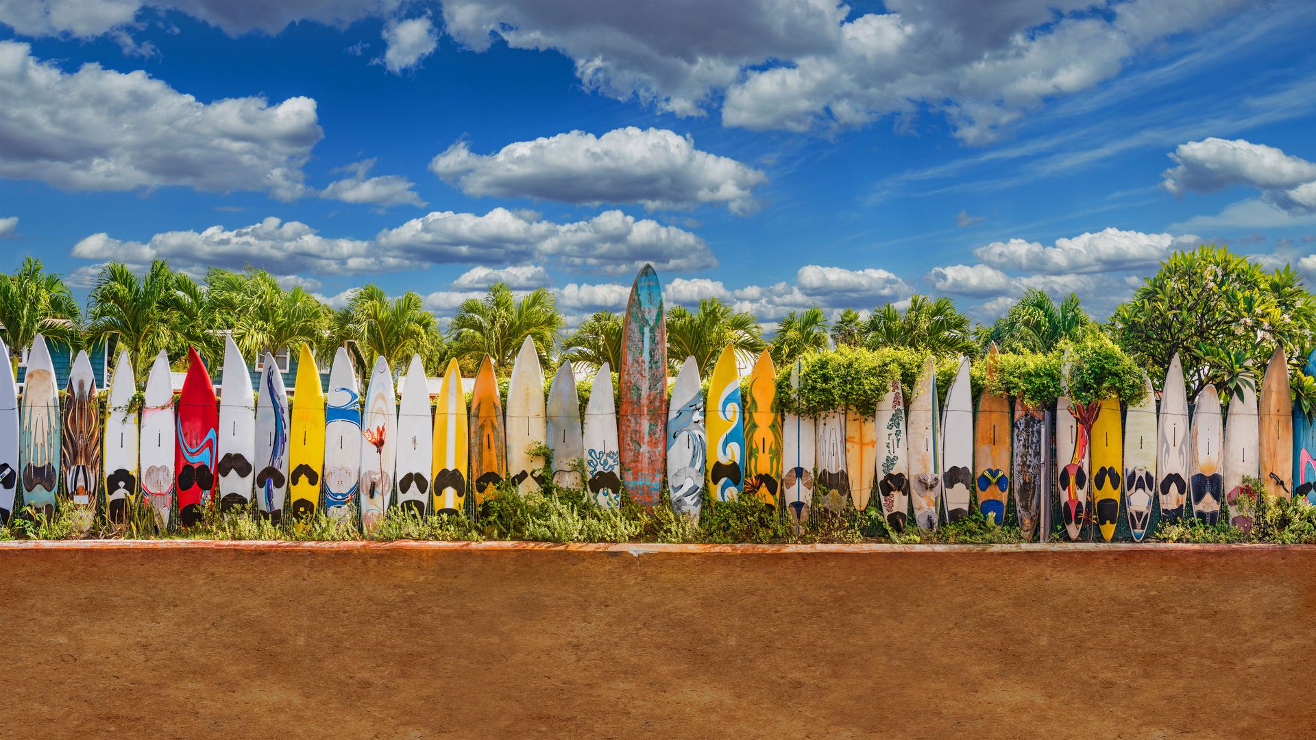 Vieilles planches de surfs formant une clôture près de Paia, Maui, Hawaï