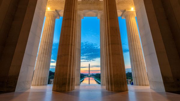 The Washington Monument seen from the Lincoln Memorial, Washington, DC