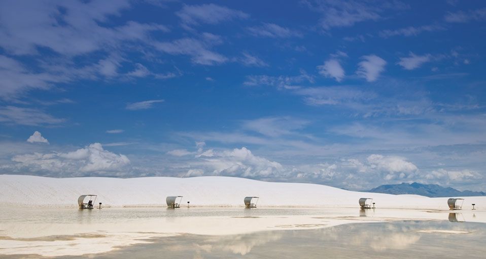 Picnic tables at White Sands, New Mexico