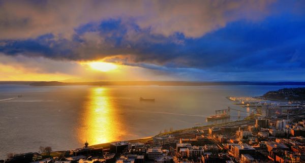 Sunset of Elliott Bay taken from the Space Needle, Seattle, USA