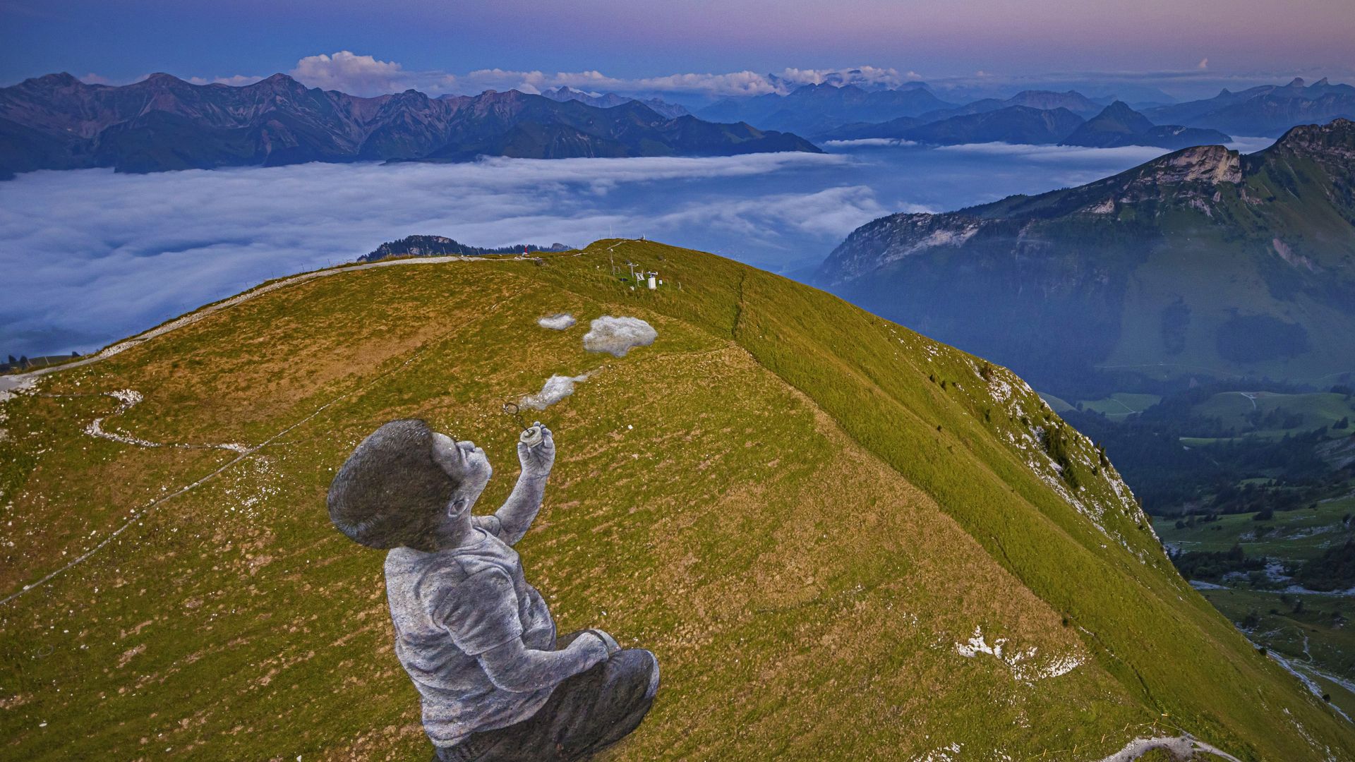 A New Breath by artist Saype in Moléson-sur-Gruyères, Switzerland