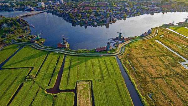Historic windmills of Zaanse Schans near Amsterdam, Netherlands