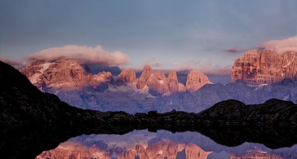 Lago Nero with view of Gruppo di Brenta—a portion of the Alps, located in the Province of Trento, Italy