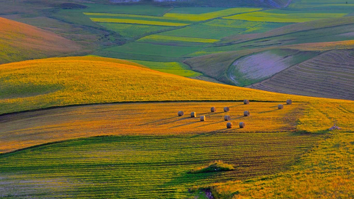 Sunset on Pian Grande plateau, Perugia district, Italy