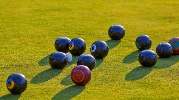 Close-up on a lawn bowling game