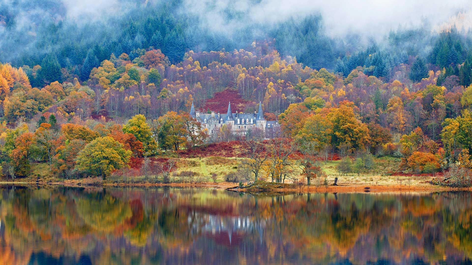 Tigh Mor and Loch Achray surrounded by fog, Perthshire