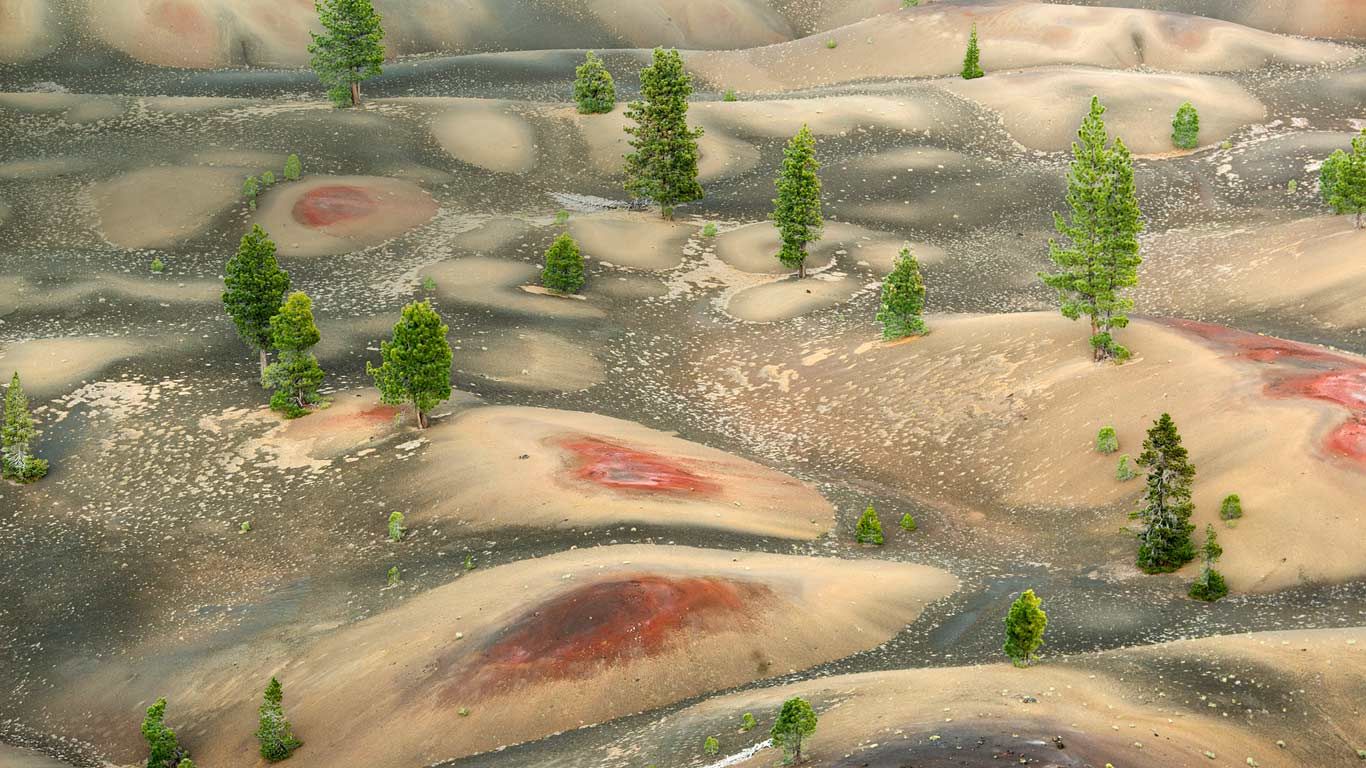 Painted Dunes below Cinder Cone, Lassen Volcanic National Park, California, USA