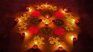 Rangoli and lamps during Diwali festival in India (© DrSKN08/Moment Open/Getty Images)(Bing Canada)
