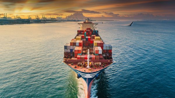 Container ship near a commercial port in Thailand