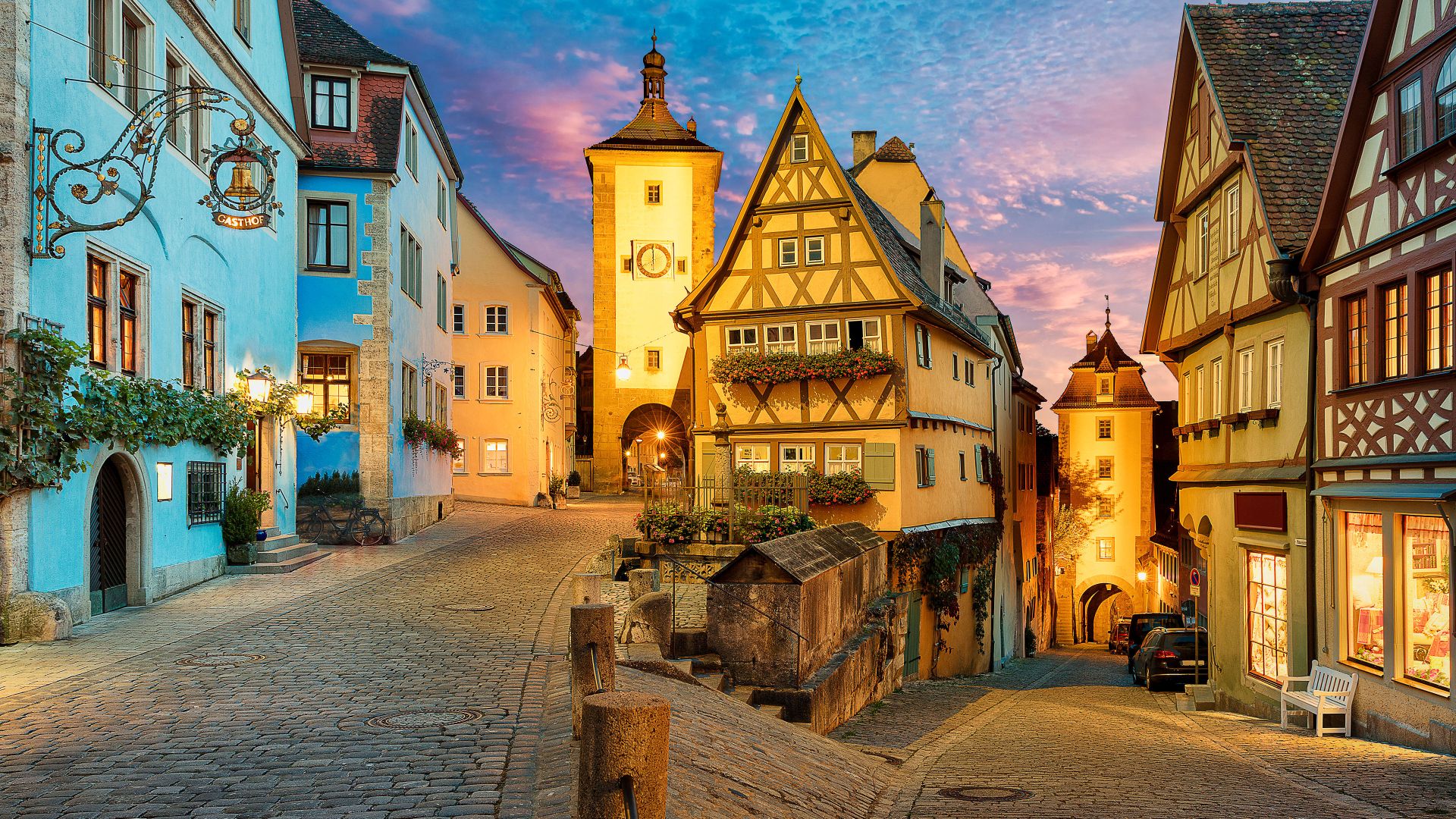 Plönlein mit Siebersturm und Kobolzeller Tor, Rothenburg ob der Tauber, Bayern